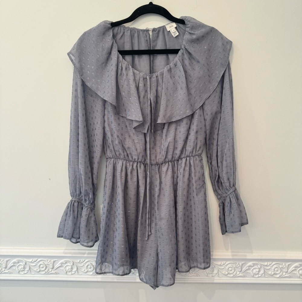 River Island dobby mesh ruffle romper in gray
